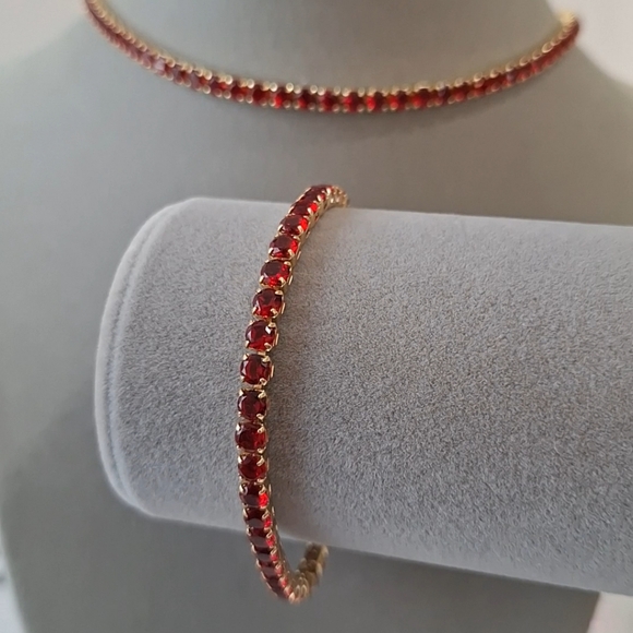 Rubies tennis Necklace And Bracelet Set 4mm - Picture 4 of 7